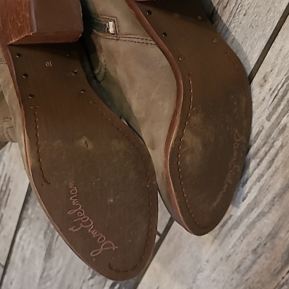 Sam Edelman Louis Louie Taupe Green Suede Leather Fringe Ankle Boots 10 Western - Picture 7 of 14